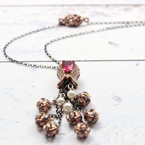 TULIP PENDANT RED WHITE CZ NECKLACE